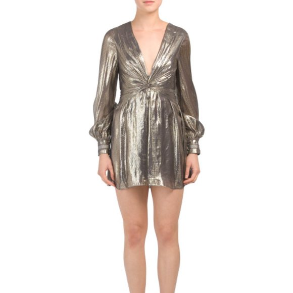 Ramy Brook Dresses & Skirts - NWT Ramy Brook Gold Metallic Elise V Neck Silk Mini Dress